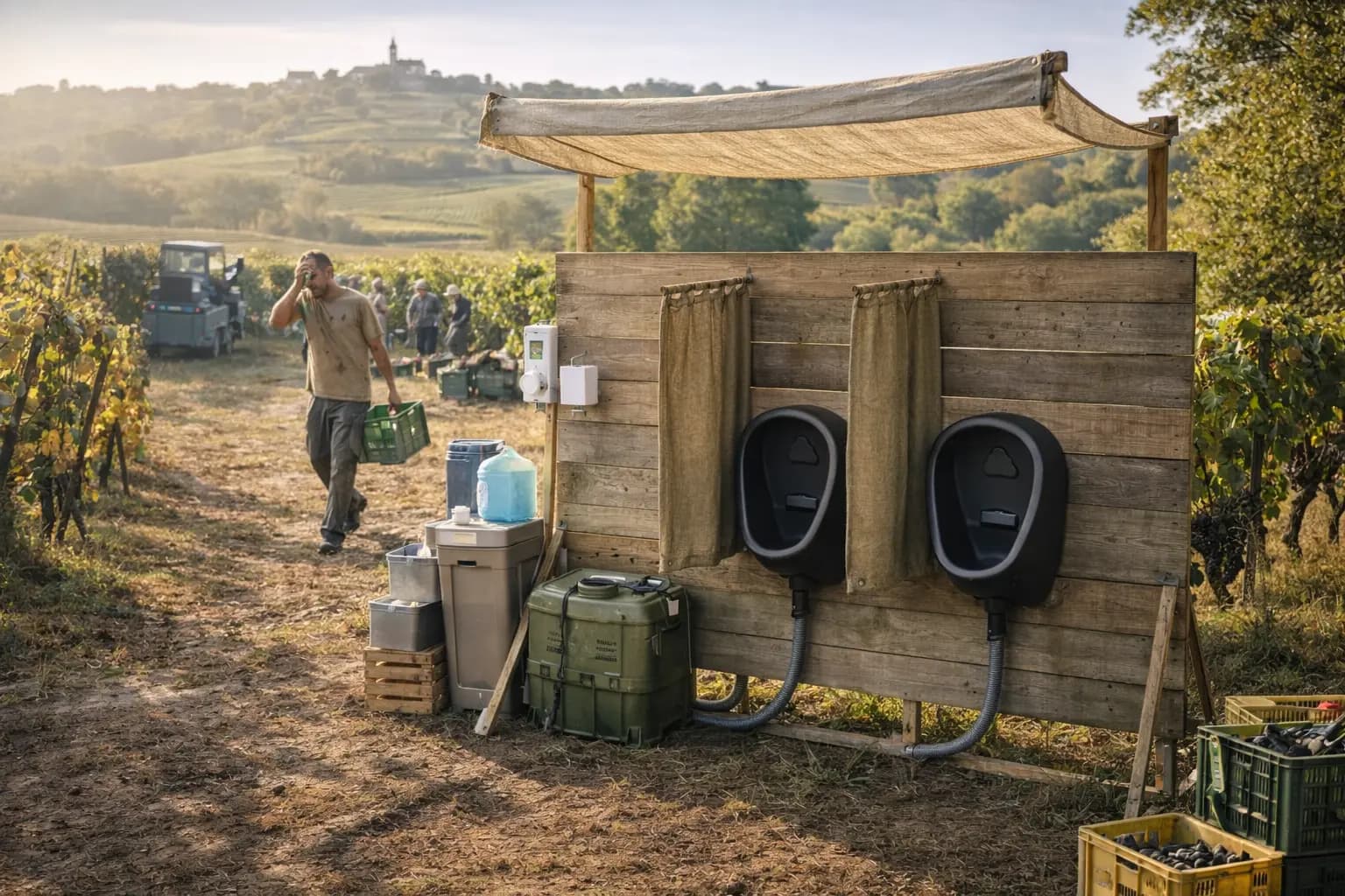 Pisoáry pro mobilní toalety na farmách a při sklizni