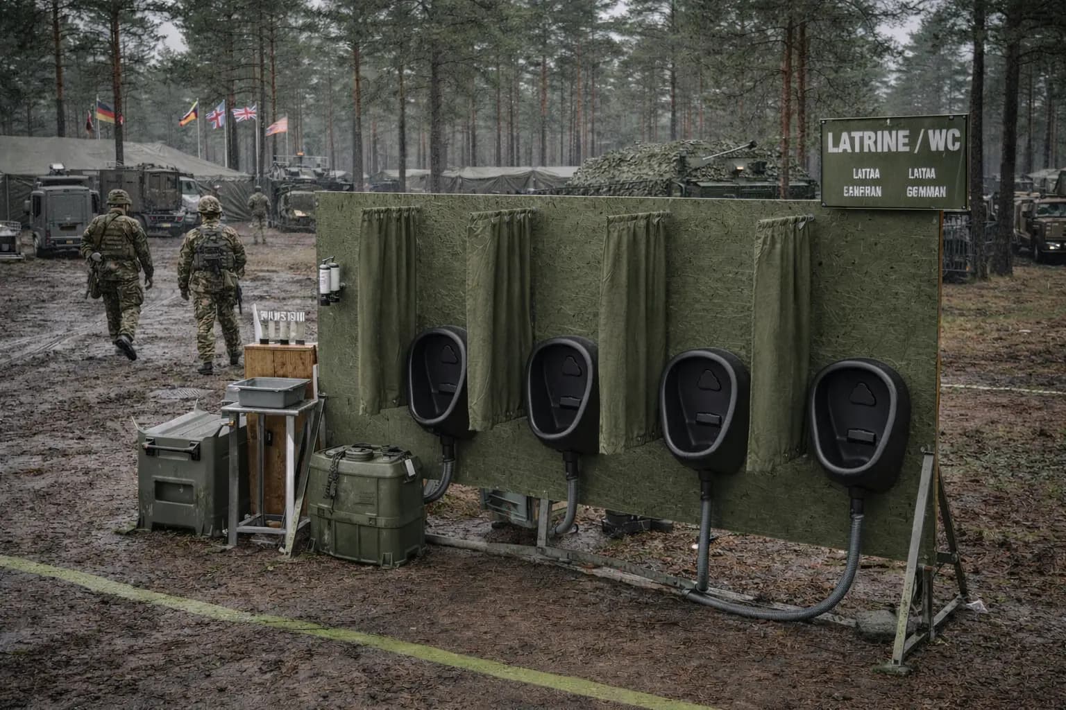 Pisoáry pro mobilní toalety v armádních a výcvikových táborech